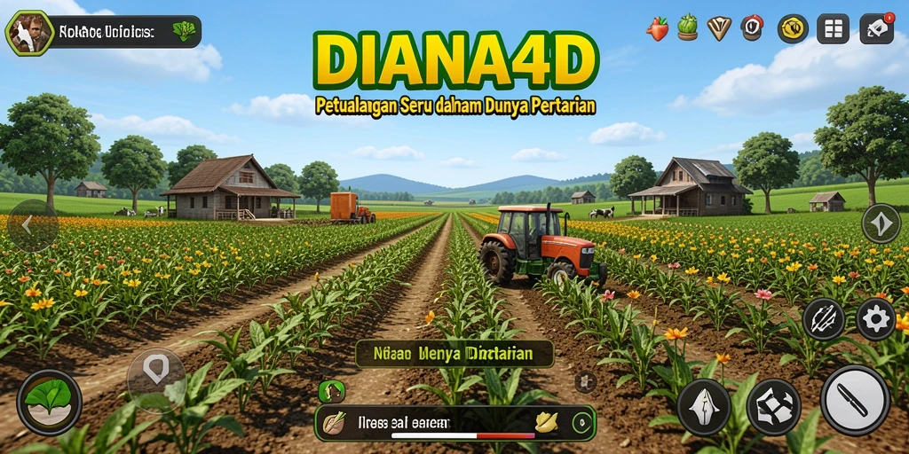 Tampilan gameplay seru di DIANA4D dengan pertanian yang berwarna-warni.