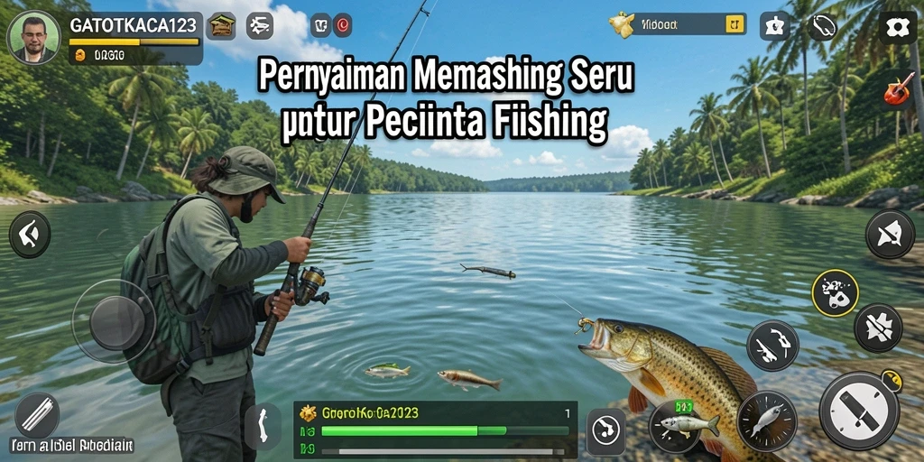 Gameplay menarik dalam GATOTKACA123 yang menampilkan aktivitas memancing.