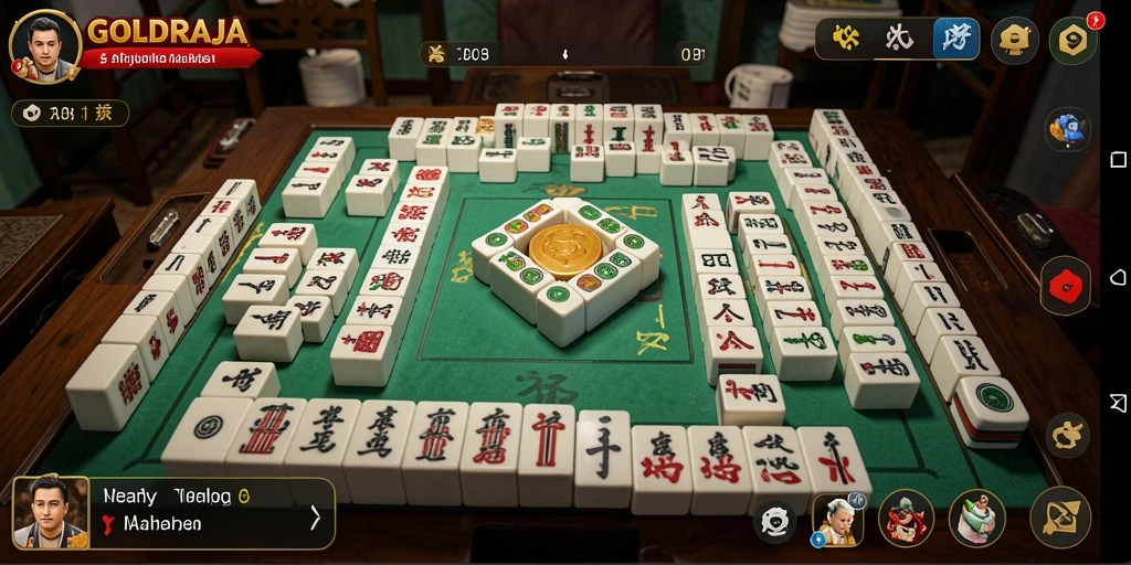 Tampilan menarik dari gameplay GOLDRAJA dengan suasana Mahjong yang menawan.