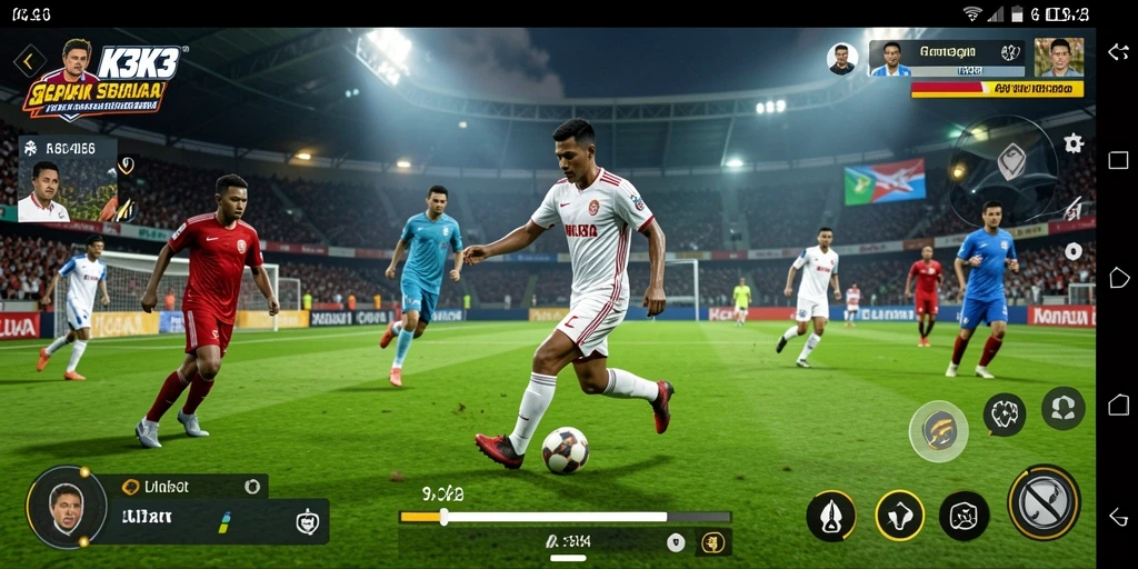 Tangkapan layar gameplay K3K3 menunjukkan pertandingan sepak bola yang seru.