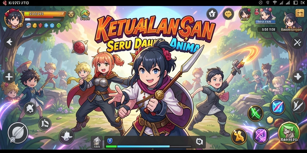 Screenshot gameplay KOSTOTO menunjukkan aksi seru para karakter anime.