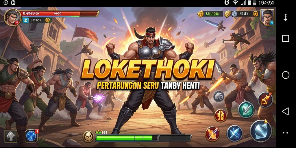 Screenshot gameplay LOKETHOKI dengan pertarungan seru dan karakter khas.