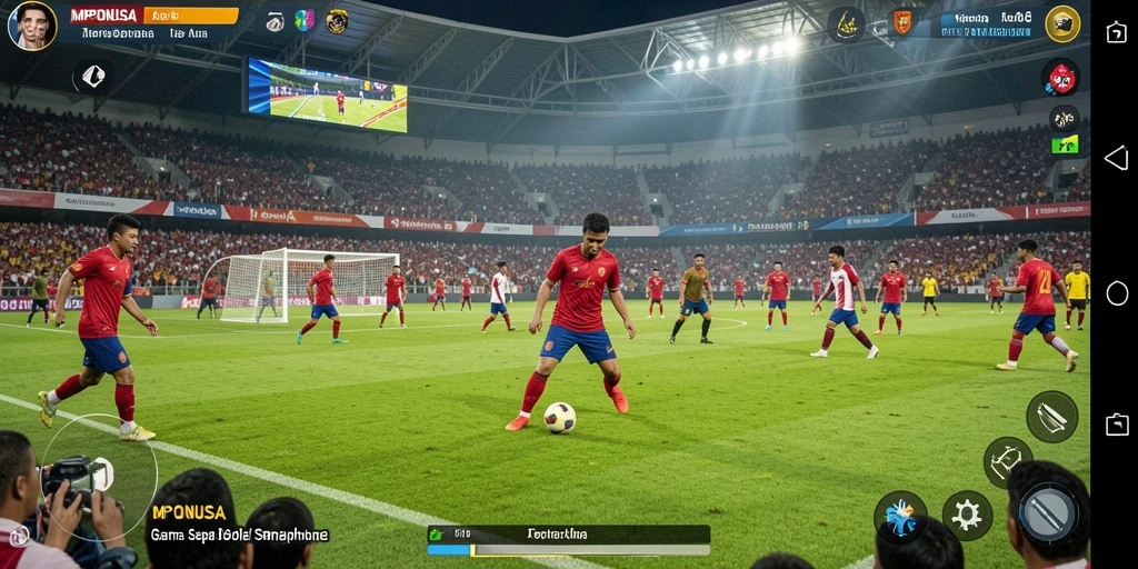 Tampilan menarik gameplay MPONUSA saat pertandingan sepak bola berlangsung.